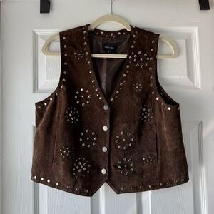 Western Dark Brown Suede Vest with Studs